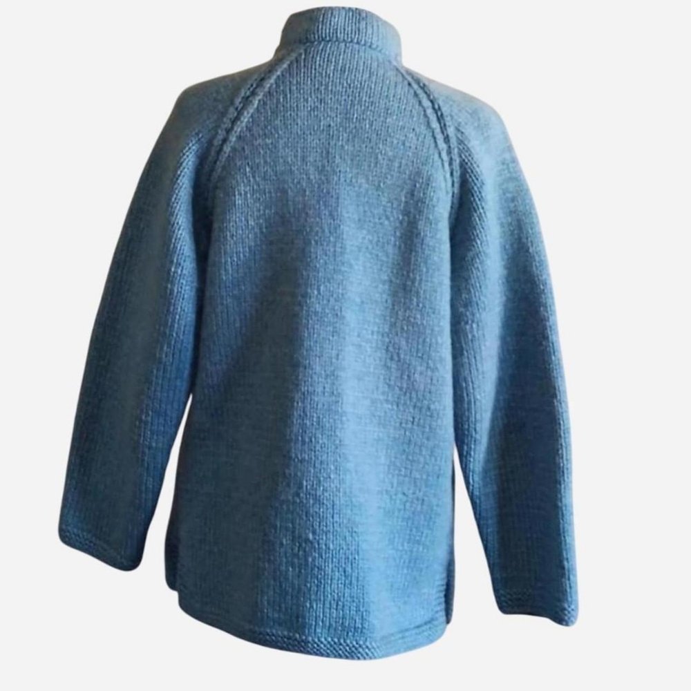 60s 70s Blue Knit Full Zip Cardigan Sweater Jacket, Fall Vintage Winter Knitwear - Picture 4 of 9
